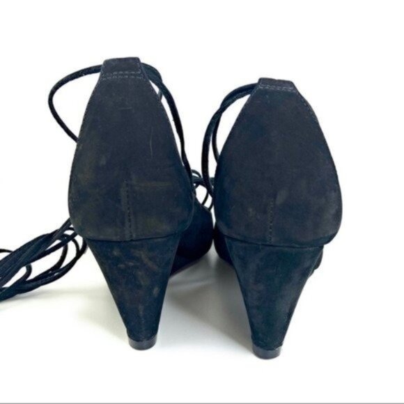 Schutz Black Suede Lace Up Wedges Pointed Toe - Picture 4 of 7
